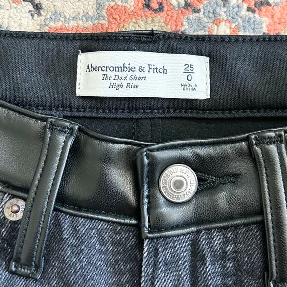 Abercrombie & Fitch The Dad Faux Leather High-Rise Denim Shorts - Picture 7 of 11